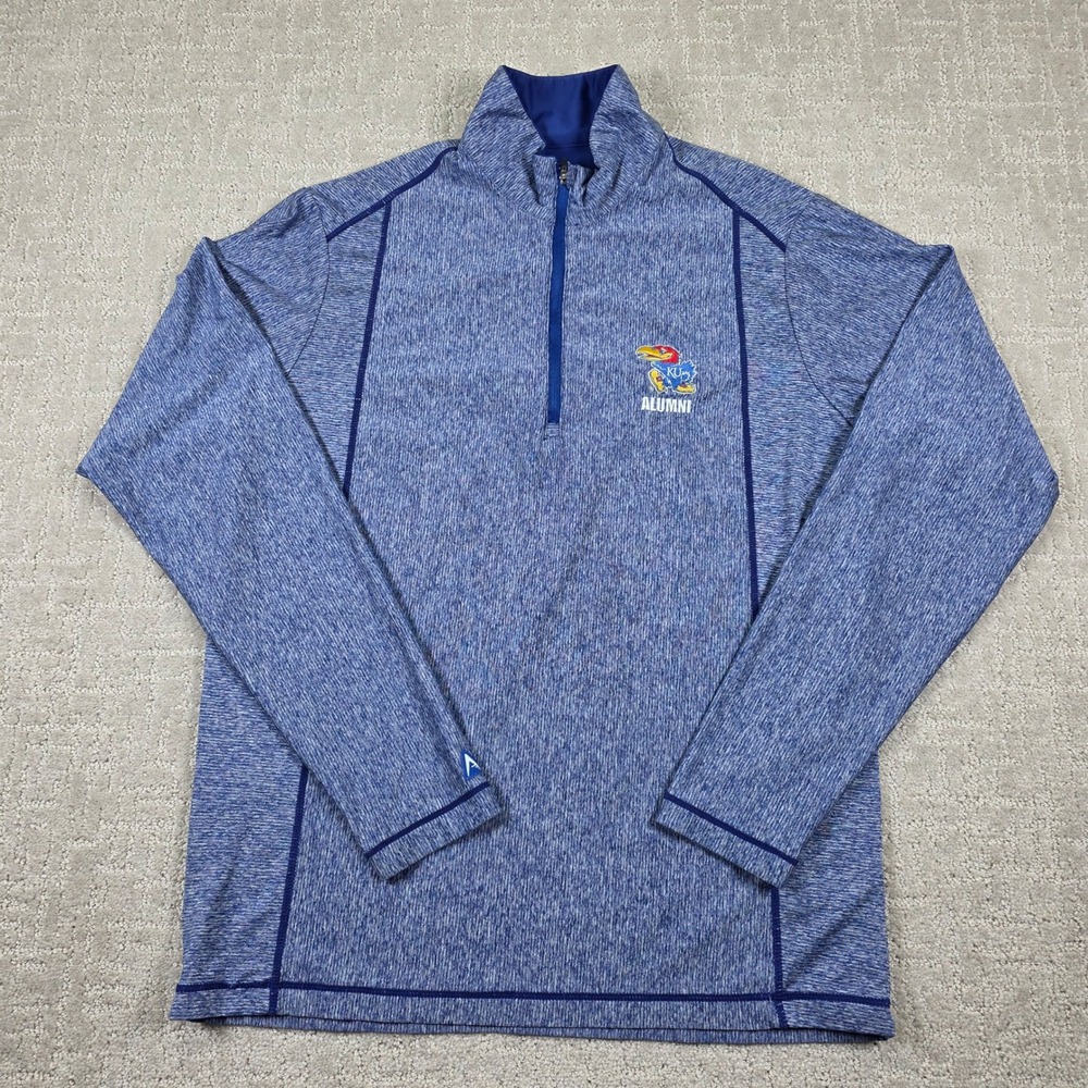 Antigua Mens Kansas Jayhawks KU Alumni Quarter Zip Pullover Blue Heather Medium